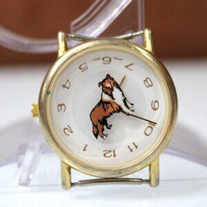 Vintage Dog Watch Collie Novelty Dial Japan Movement 34mm Case Rare 90's